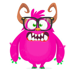 Funny cartoon furry monster character. Illustration of cute and happy mythical alien