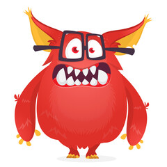 Funny cartoon furry monster character. Illustration of cute and happy mythical alien