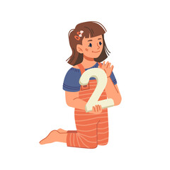 Small girl with big number learning to count, isolated female personage with toy. Education and development of mathematics and arithmetic skills. Preparing for school. Flat cartoon character vector