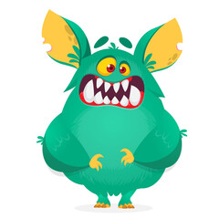 Funny cartoon furry monster character. Illustration of cute and happy mythical alien
