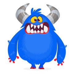 Funny cartoon furry monster character. Illustration of cute and happy mythical alien