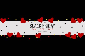 Black Friday Sale with discount. Supersale Black Friday social media post, love sign in Black Friday vector design template. Black and Red theme-based design.