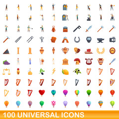 100 universal icons set. Cartoon illustration of 100 universal icons vector set isolated on white background