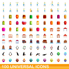 100 universal icons set. Cartoon illustration of 100 universal icons vector set isolated on white background