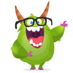 Fototapeta premium Funny cartoon furry monster character. Illustration of cute and happy mythical alien