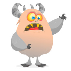 Funny cartoon furry monster character. Illustration of cute and happy mythical alien