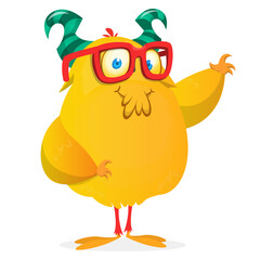 Funny cartoon furry monster character. Illustration of cute and happy mythical alien