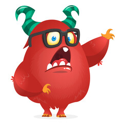 Funny cartoon furry monster character. Illustration of cute and happy mythical alien