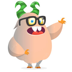 Funny cartoon furry monster character. Illustration of cute and happy mythical alien