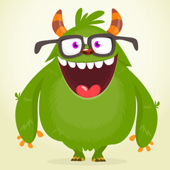 Funny cartoon furry monster character. Illustration of cute and happy mythical alien