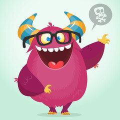 Funny cartoon furry monster character. Illustration of cute and happy mythical alien