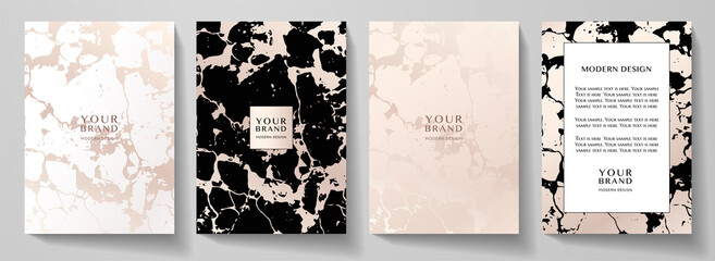 Modern cover, frame design set. Creative fashionable background with abstract marble pattern. Elegant trendy vector for catalog, brochure template, restaurant menu, beauty booklet