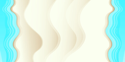 Top view summer beach background with golden sand and turquoise ocean waves. Vector summer beach party flyer or poster design template with tropical coast