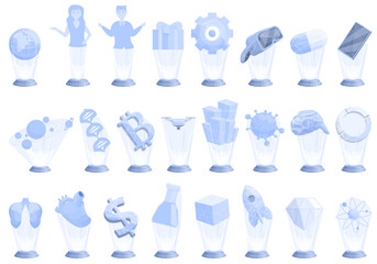 Hologram projection icons set cartoon vector. Experience reality. Ar industry