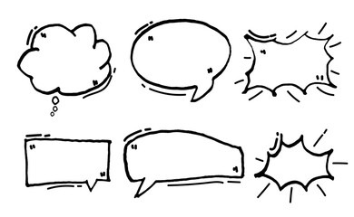 Hand drawn set of speech bubbles. .Doodle set element isolated on white background