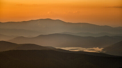 Sunrise from the Polonina Runa (Rivna). The Carpathian Mts. Ukraine.