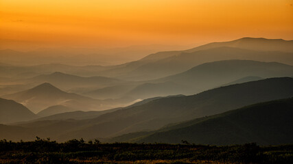 Sunrise from the Polonina Runa (Rivna). The Carpathian Mts. Ukraine.