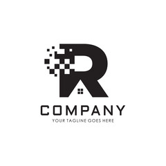 initial letter R pixel and House for Real Estate or Home Business logo design