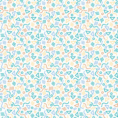 Vector drawing seamless pattern. Line hand drawn multicolored background. Geometric ornament for fabric, wallpaper, packaging.