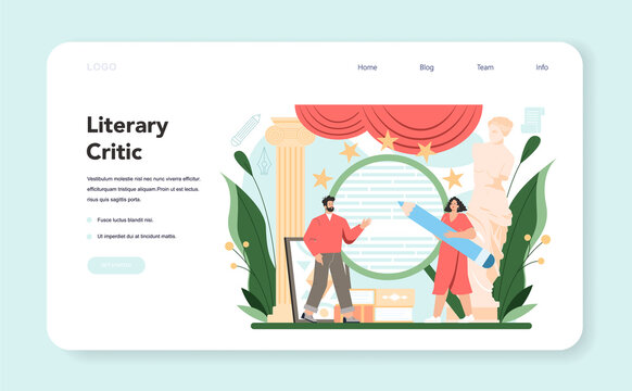Professional critic web banner or landing page. Journalist making review