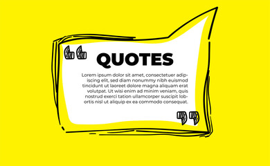 Typography design quote chat bubble background. Remark quote text box poster template concept. Blank empty frame citation. Quotation paragraph symbol icon. Double bracket comma mark with yellow colour