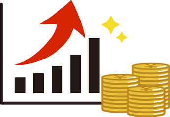 投資　アップしているグラフと矢印とお金