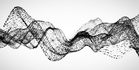 抽象的なテクノロジーの背景。白黒パーティクルの波。3Dレンダリング。