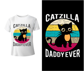 Catzilla daddy ever t shirt design, Black Cat Hi-End Fashion Logo.