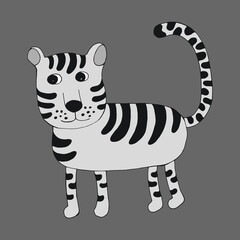 Fototapeta na wymiar Funny white tiger. Vector character in cartoon style. hand-drawn in doodle style. Isolated. Coloring pages for children and adults. Can be used in your projects in banners, posters and postcards.