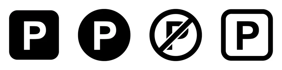 Deurstickers Set of parking signs. Car parking icons. Road signs, street, vector. © SVIATOSLAV
