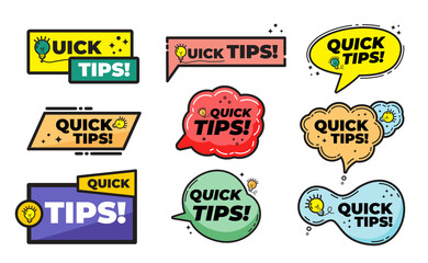 Set of Quick tips, helpful tricks, tooltip, hint for website