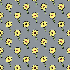 Seamless pattern with flowers. Vector. Drawn by hand in a doodle style. Modern texture for your design can be used as wrapping paper, fabric, wallpaper.