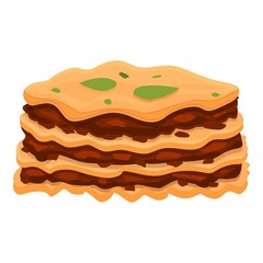Lasagna cake icon cartoon vector. Dry meat food. Italian lasagna dish