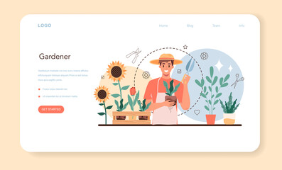 Gardener web banner or landing page. Idea of gardening and horticultural