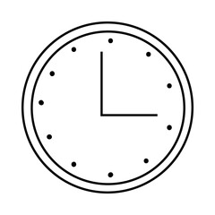 Round clock drawn in doodle style by outline.  Vector illustration.