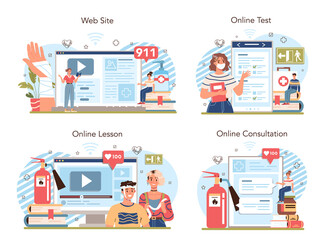 Healthy lifestyle class online service or platform set. Idea of life safety