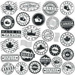 Quebec City, QC, Canada Set of Stamp. Vector Art Postal Passport Travel Design. Travel and Business Seals.