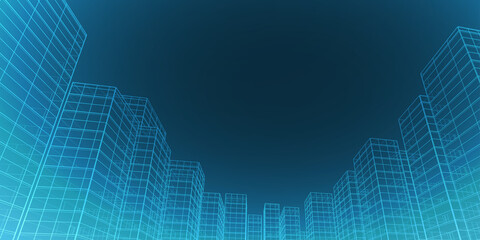 Abstract architectural background. Linear 3D illustration. Concept sketch