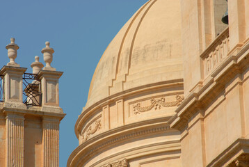 the dome of the baroque Cathedral of Noto rebuilt after the earthquake. The architectural details...