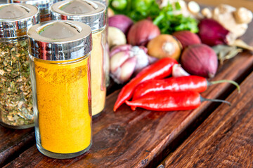 Different seasonings and spices for cooking.