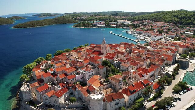 Aerial view of Korcula old town on Korcula island, Croatia