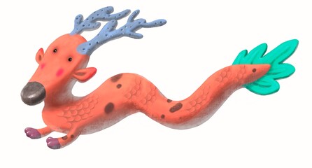 Dragon character design, 3d illustration, isolated on white background, hand drawn cartoon, monster painting