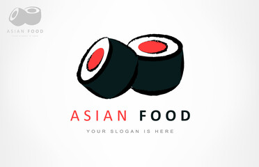 Asian food rolls logo vector. Sushi design vector illustration.