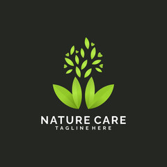 Abstract gradient leaf nature eco green logo design illustration