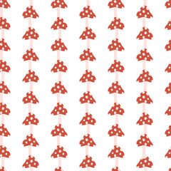 Red and Pink Polka Dot Mushroom Striped Seamless Pattern Background
