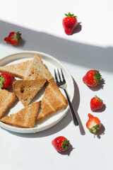 Healthy food breakfast strawberry toast with butter cream