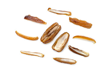 dry dates palm sliced isolated on white background.