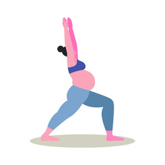 Young pregnant mother yoga cartoon pose isolated