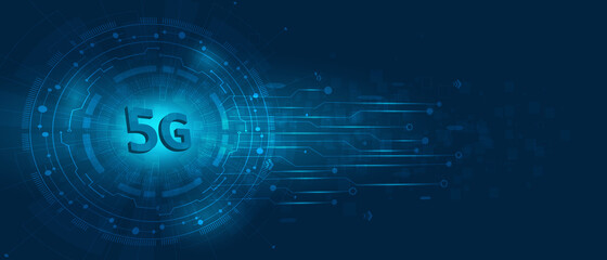 5G speed internet futuristic technology background with circuit board and light.Network electronic vector design. 