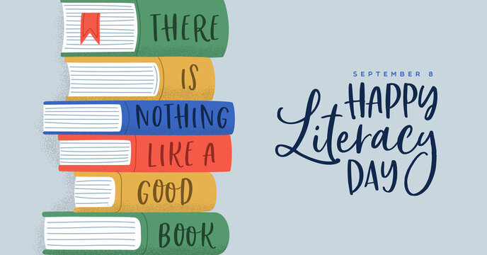 Literacy Day good book pile quote greeting card
